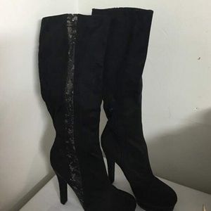 Knee High Sequin Stripe Boots